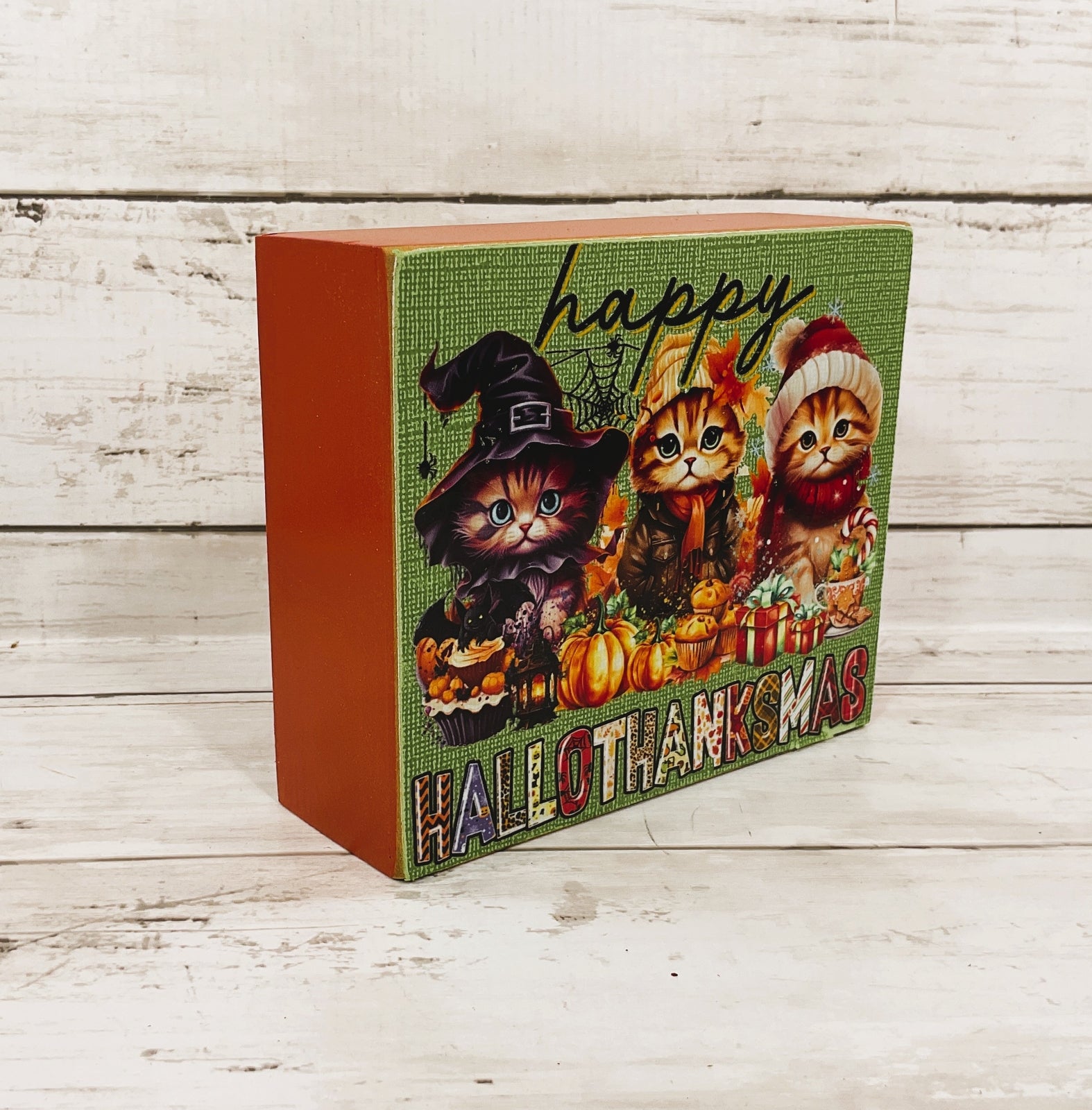 AGD Fall Decor - Kitty Cat Happy Hallo-thank-mas Multi Season Box Sign