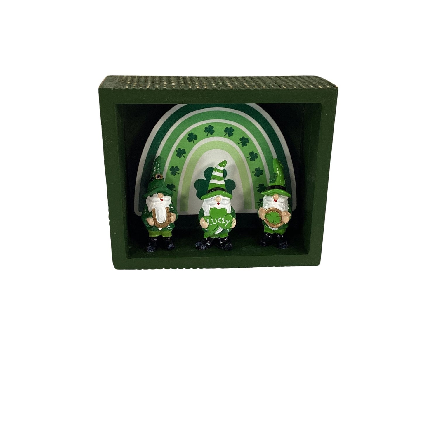 AGD St Patrick Decor - Resin Leprechaun Gnomes Shadow Box Sitter