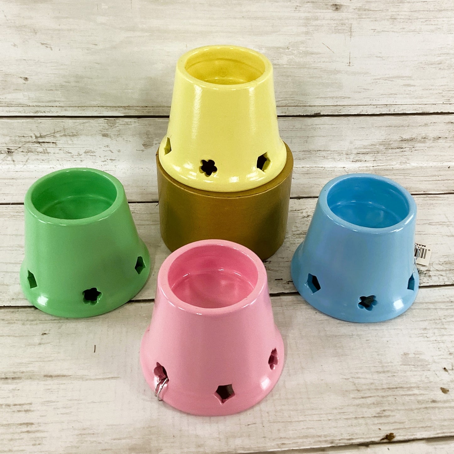 Youngs Spring Decor - Ceramic Pastel Reversible Tealight Votive 4pc