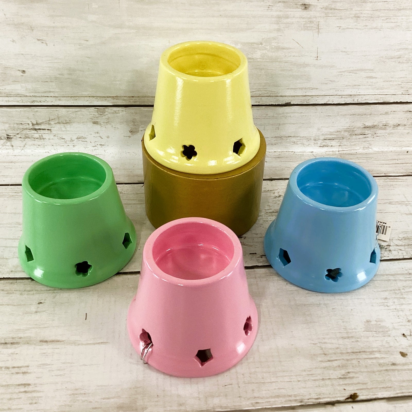 Youngs Spring Decor - Ceramic Pastel Reversible Tealight Votive 4pc