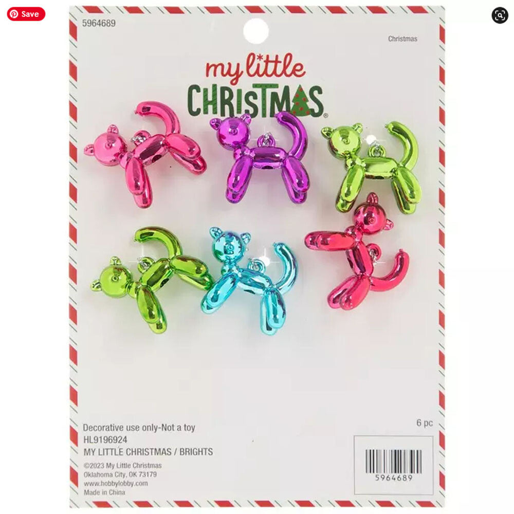 HL Christmas Decor - Mini Tree Plastic Metallic Bright Balloon Cats 6pc