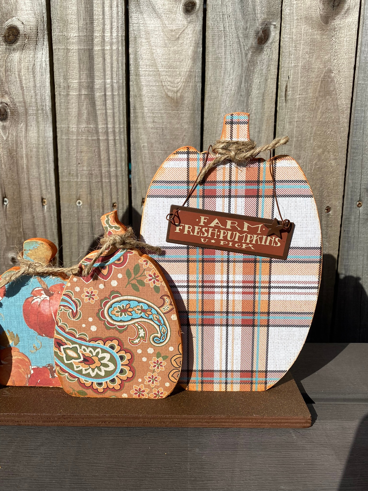 AGD Fall Decor - Harvest Plaid Pumpkins Prim Wood Tabletop Decor