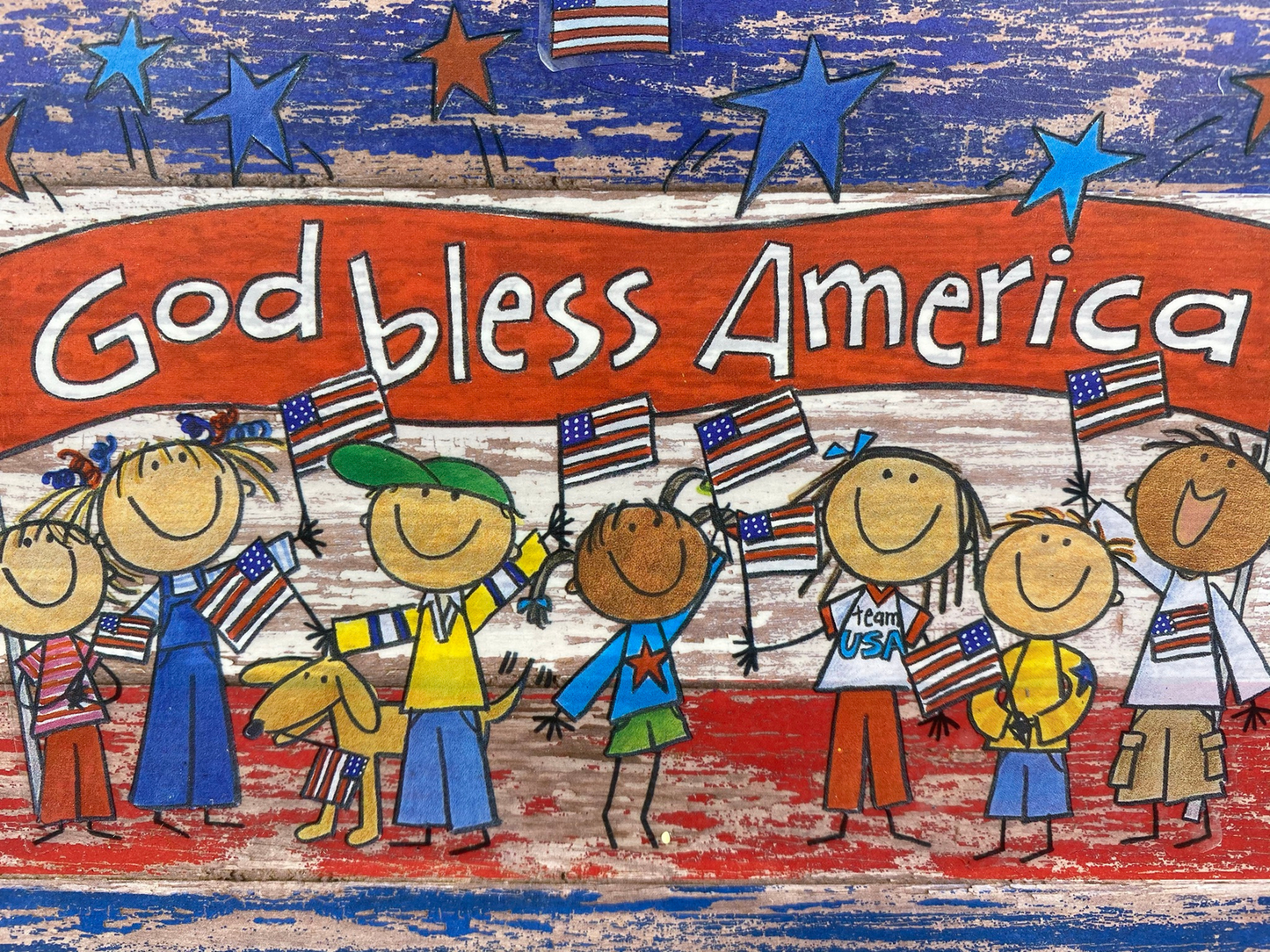 AGD Patriotic Decor - God Bless American Modern Prim Box Sign