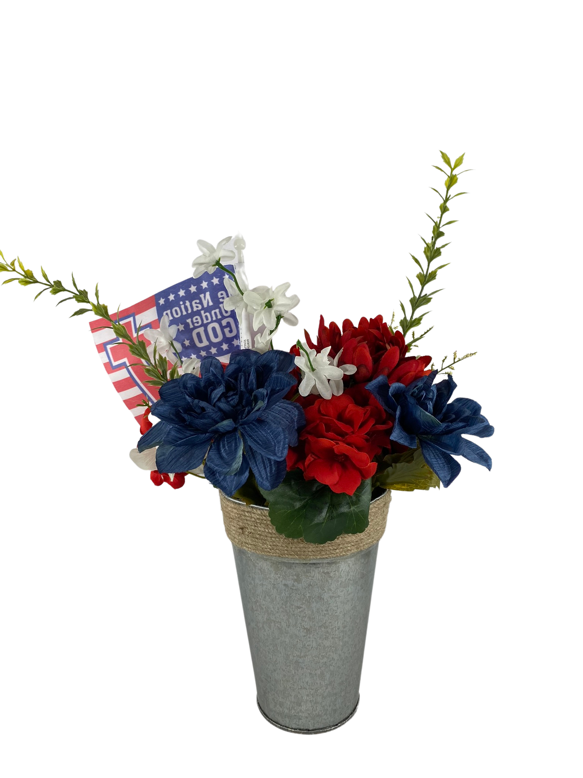 AGD Patriotic Decor  – One Nation Under God Red White Blue Floral Centerpiece