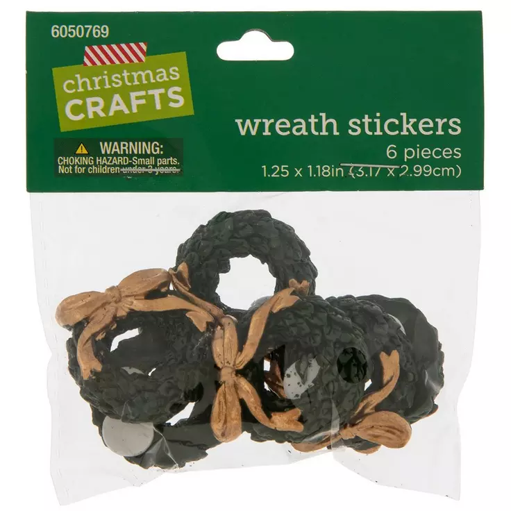 HL Christmas Supplies Craft - Miniature Resin Green Wreath Stickers 6pc