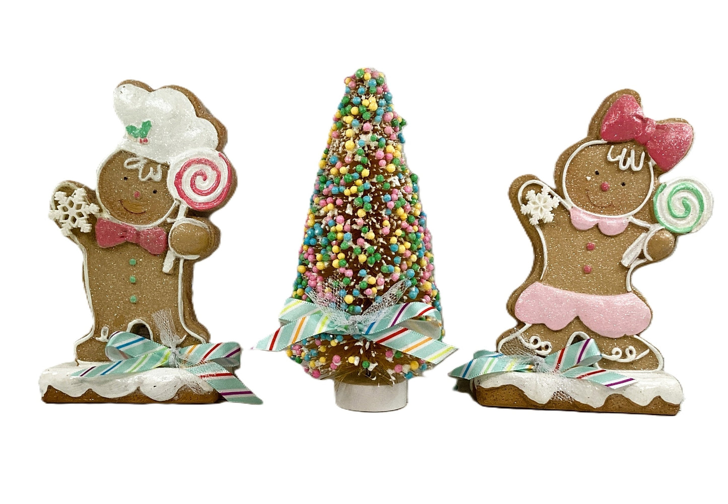 AGD Christmas Decor - Pastel Gingerbread Boy Girl Candy Bottlebrush Tree