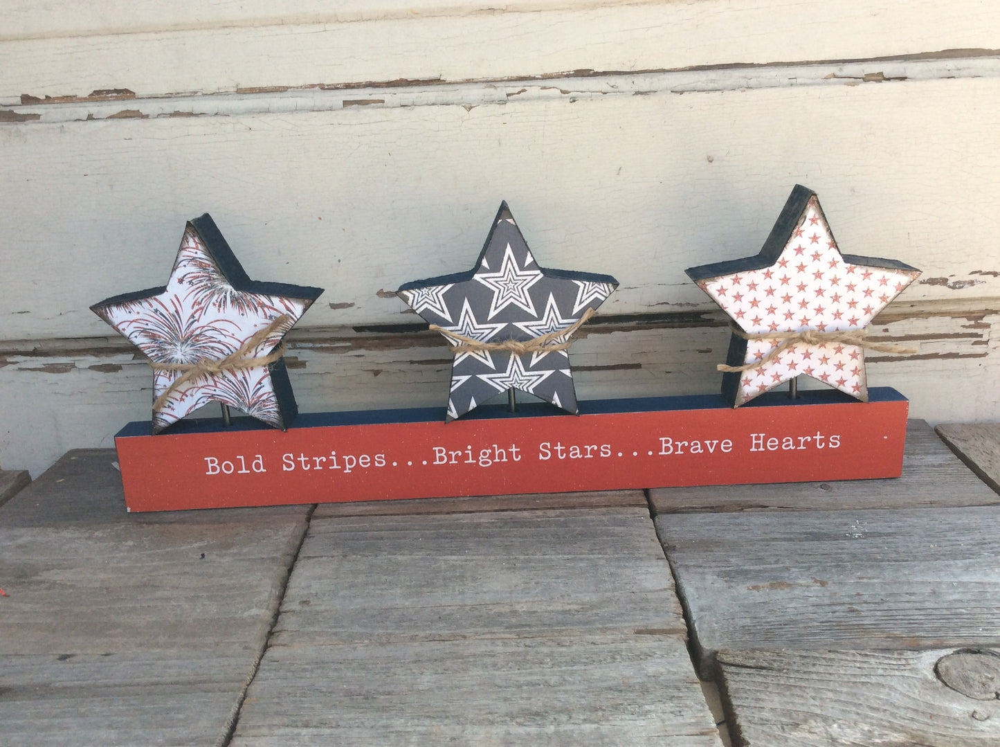 AGD Patriotic Decor - Bold Stripes Bright Stars Brave Hearts Chunky Wood