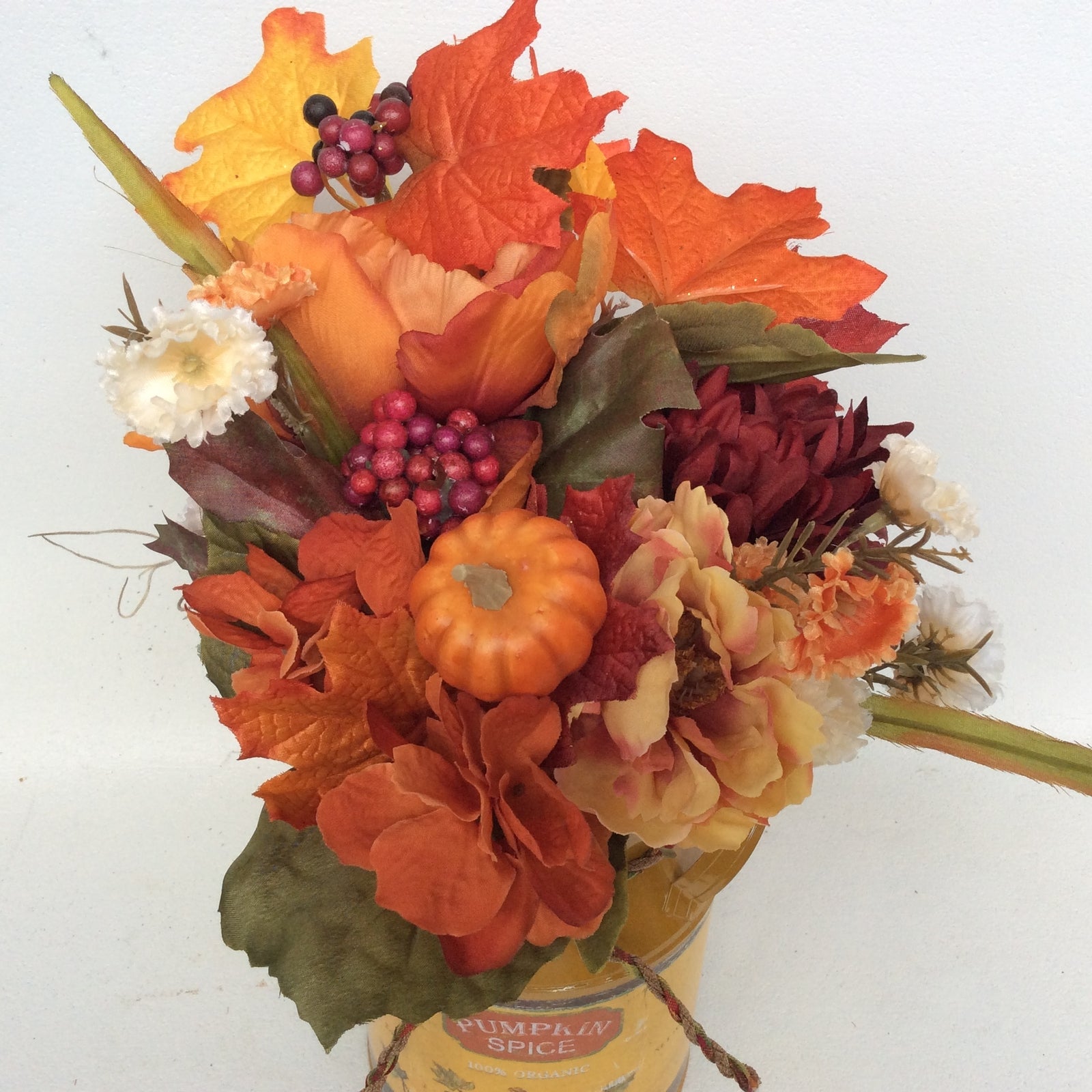 AGD Fall Decor - Pumpkin Spice Milk Can Filled Artificial Floral Display