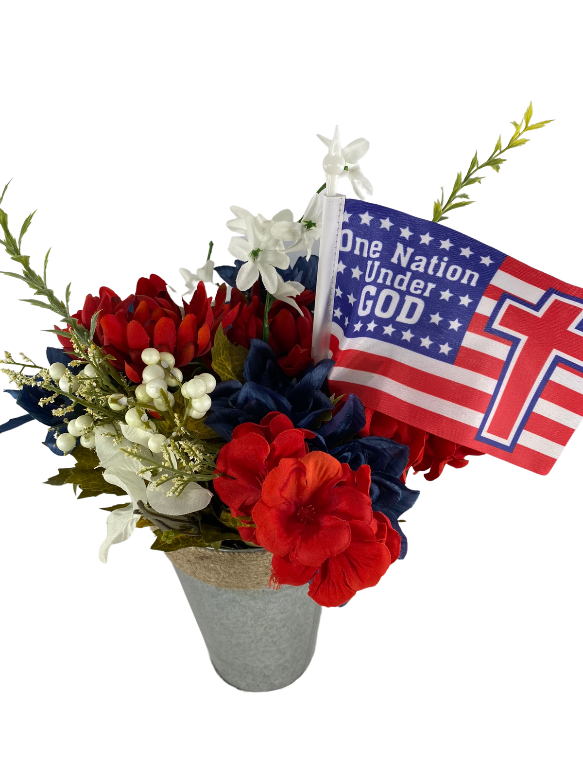 AGD Patriotic Decor  – One Nation Under God Red White Blue Floral Centerpiece