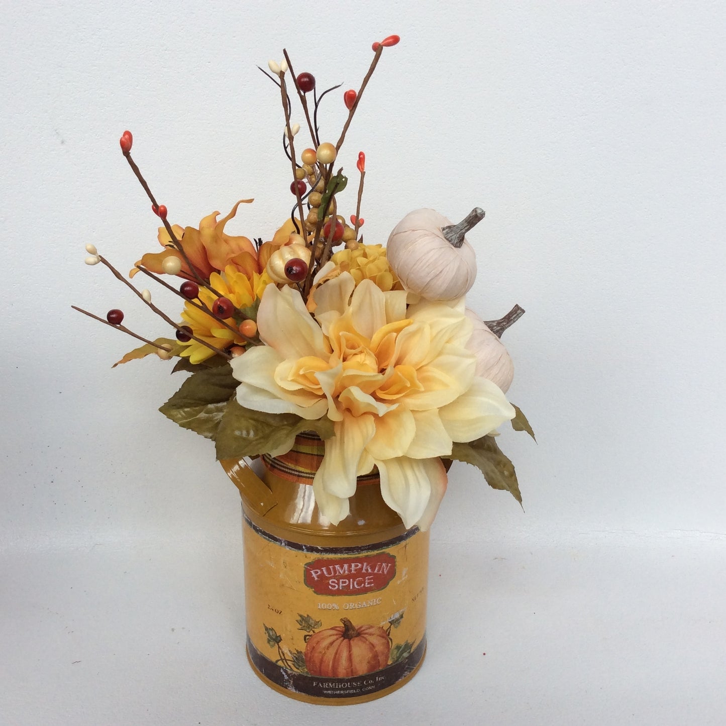 AGD Fall Decor - Pumpkin Spice Milk Can Filled Artificial Floral Display