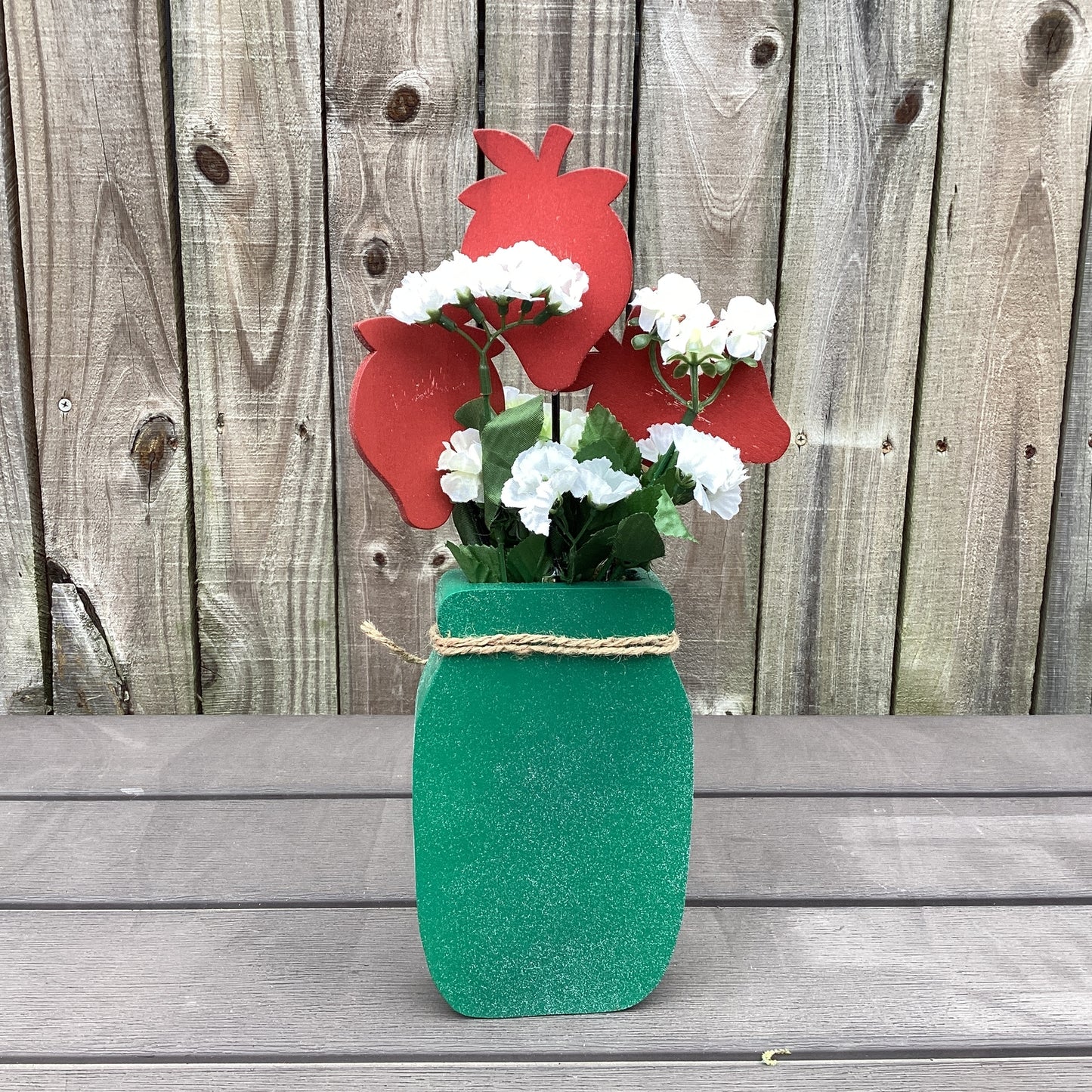 AGD Spring Decor - Summer Strawberry Theme Floral Wood Mason Jar Display