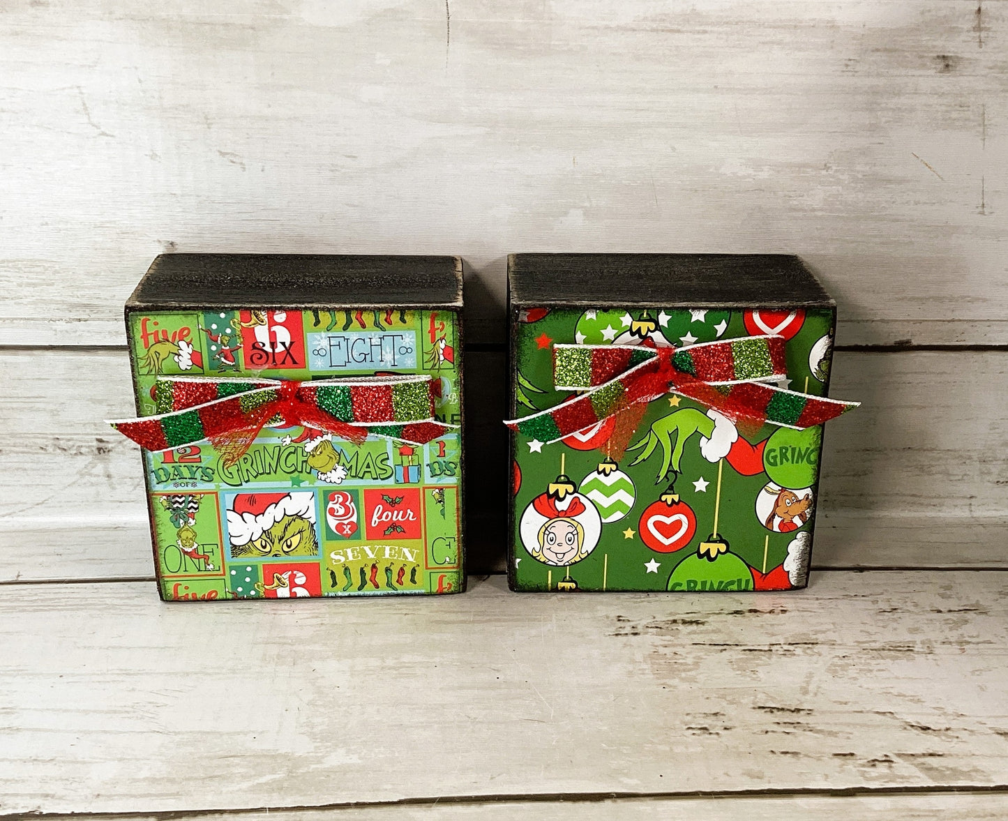 AGD Christmas Decor - Whimsy Green Monster Wood Gift Box Signs 2pc