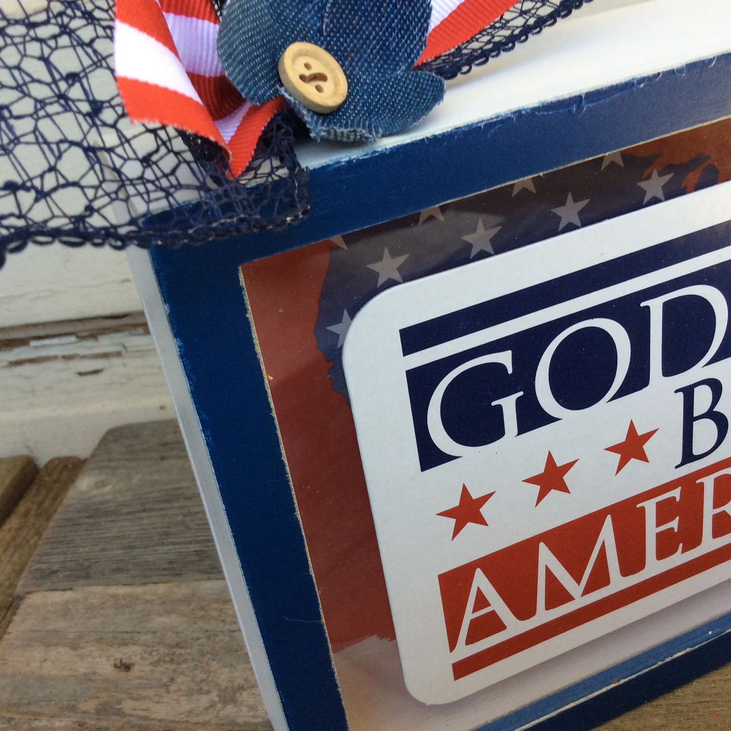 AGD Patriotic Decor -God Bless America Shadow Box Sign