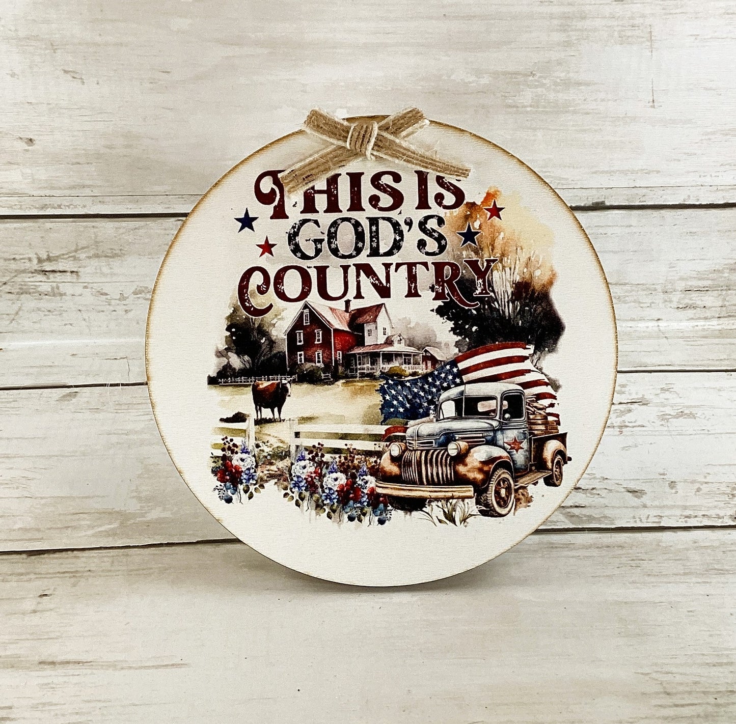 AGD Patriotic Decor - July 4th Highland Cow Farm Tractor Barn 3pc Set