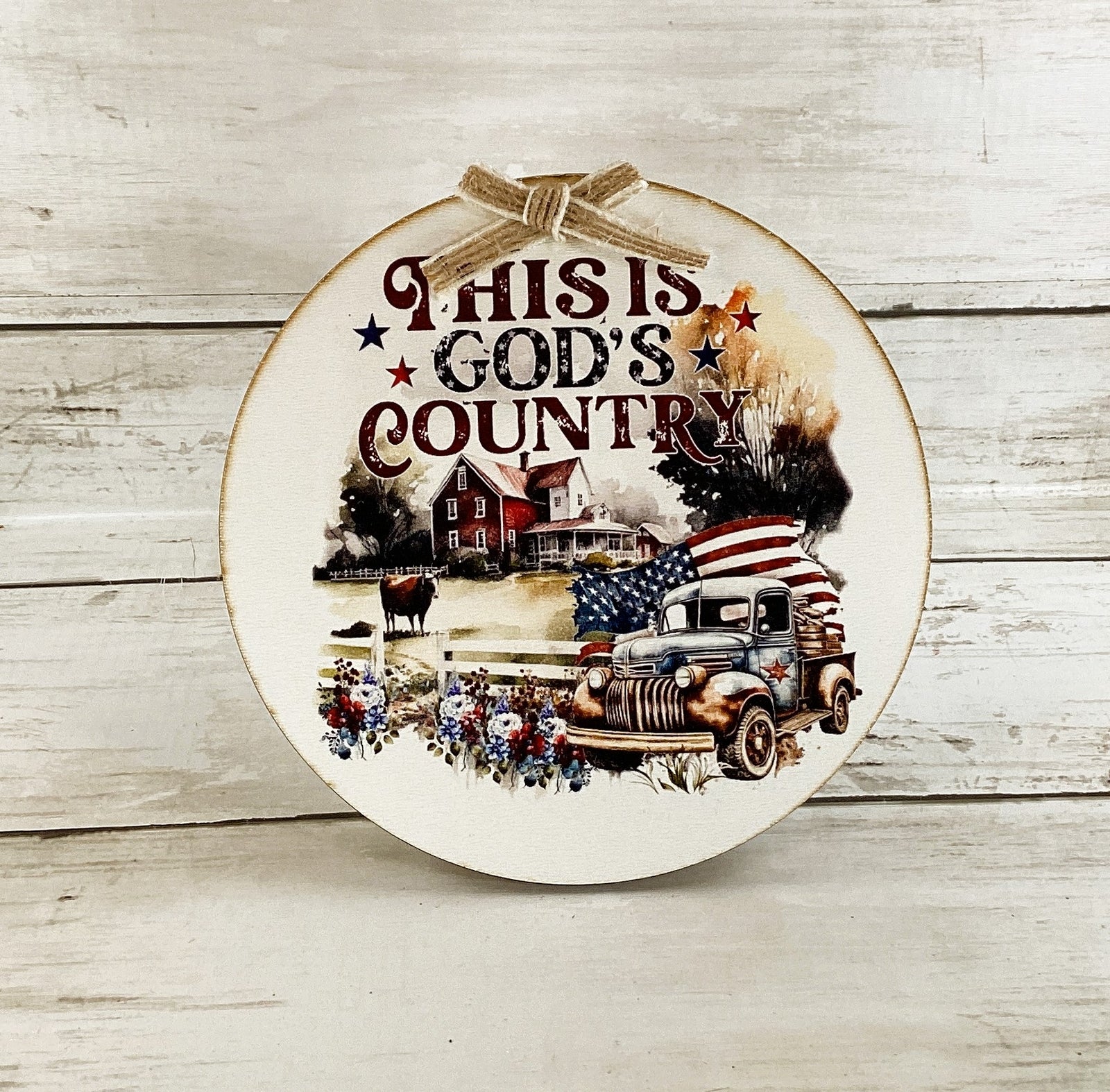 AGD Patriotic Decor - July 4th Highland Cow Farm Tractor Barn 3pc Set