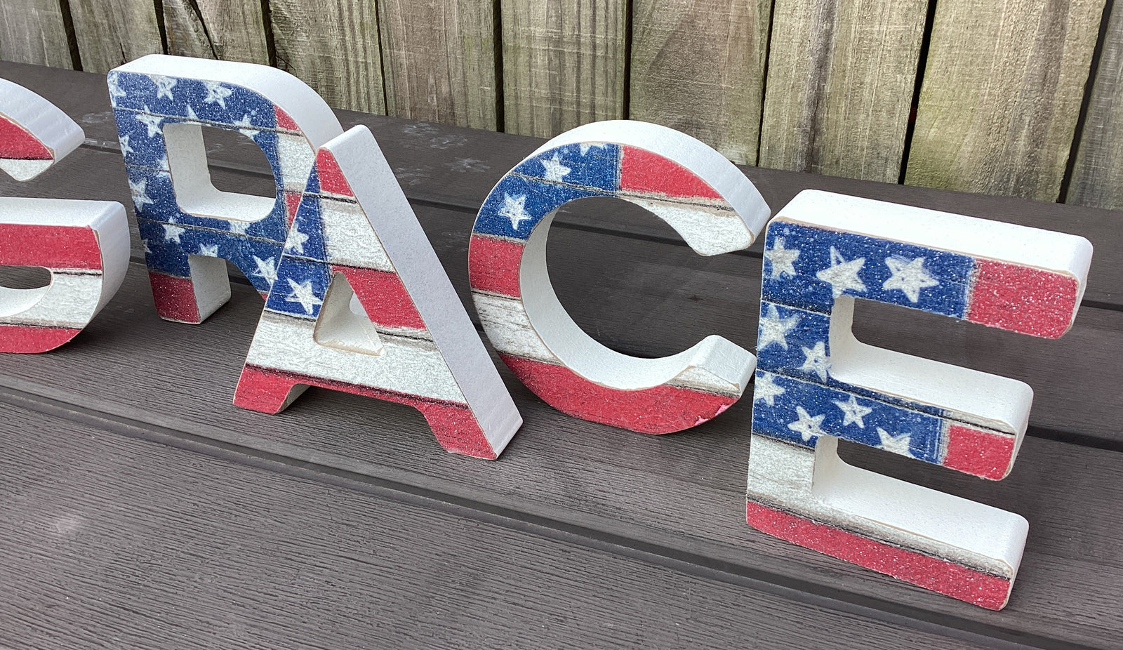 AGD Patriotic Decor - Grace July 4th Chunky Letters Sitter 5pc Set