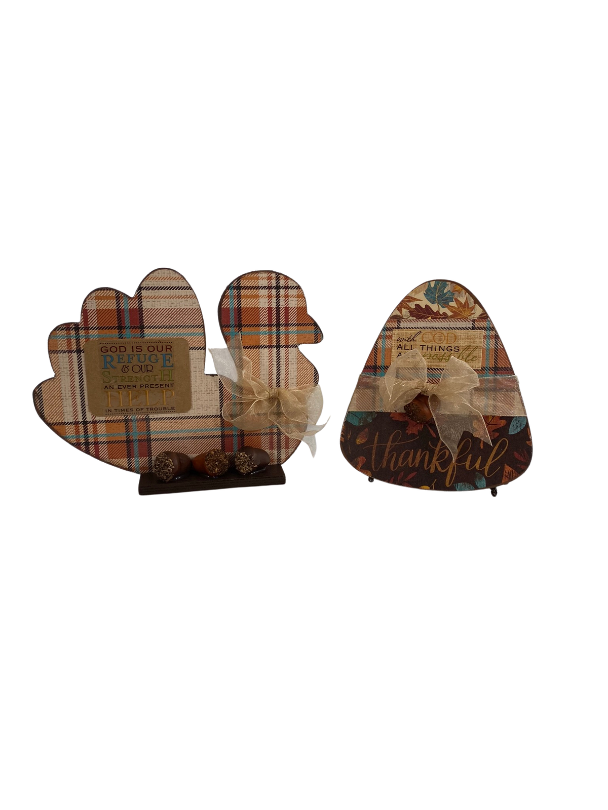 AGD Fall Decor - Refuge With God Things Possible Turkey Candy Corn 2pc Set