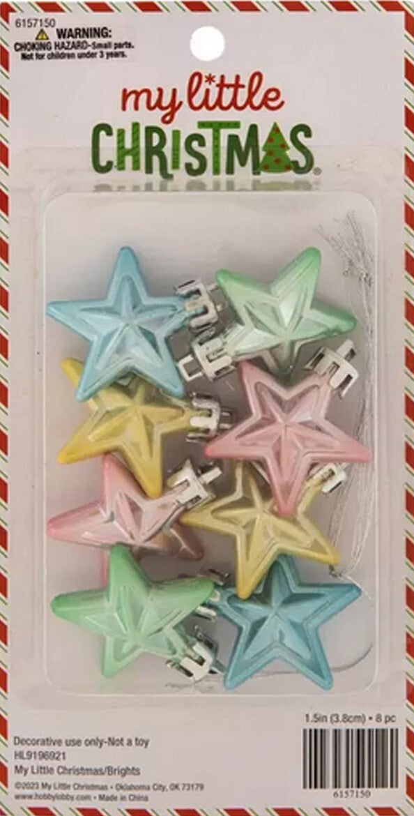 HL Christmas Supply - Miniature Tree Soft Pastel 3-D Star Ornaments 8pc Set