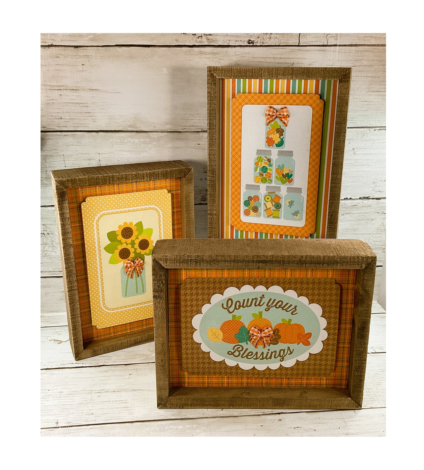 AGD Fall Decor - Count Your Blessings Sunflower Mason Jar inset Sign 3pc Set