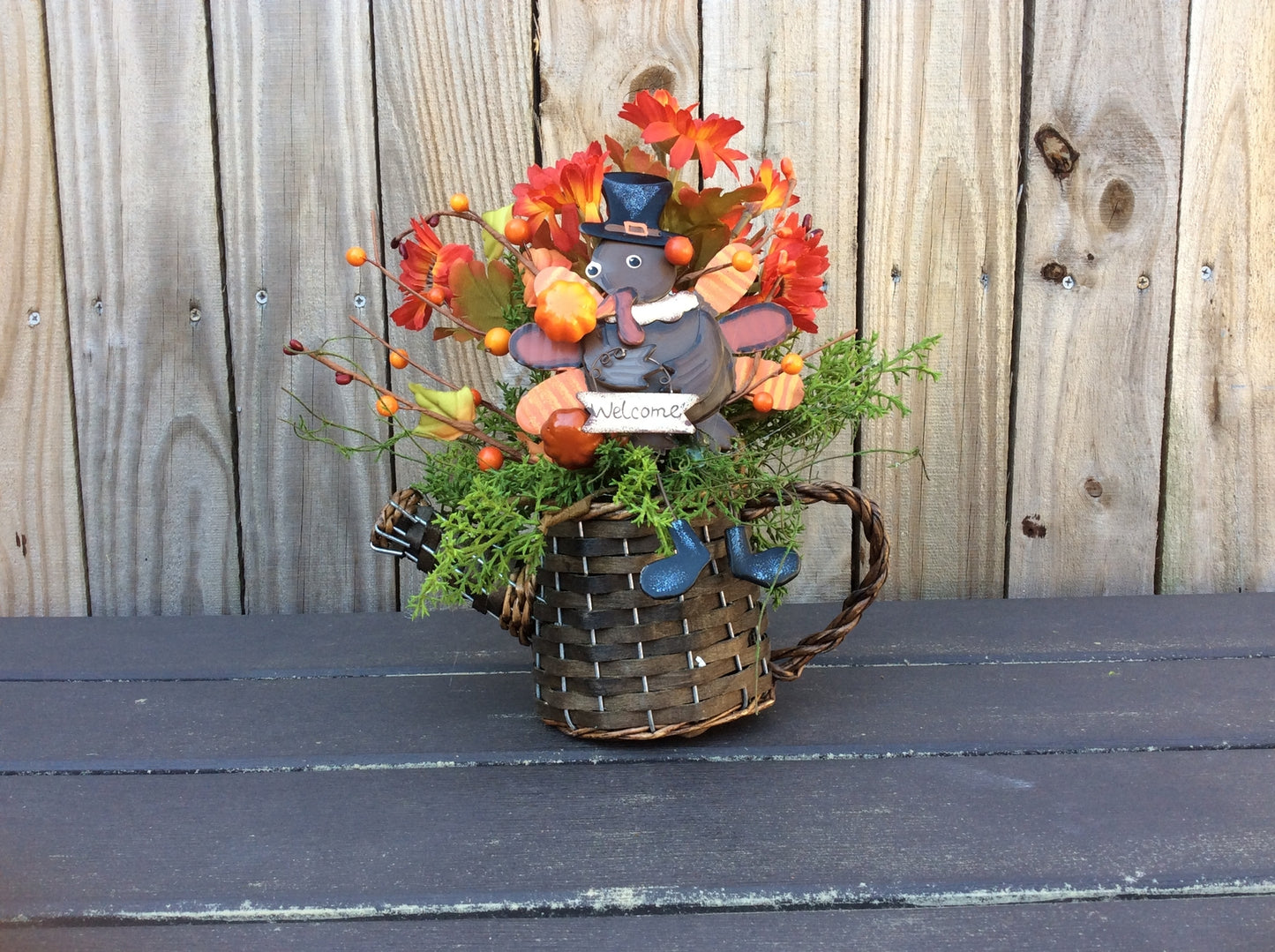 AGD Fall Decor – Welcome Turkey Watering Can Floral Display