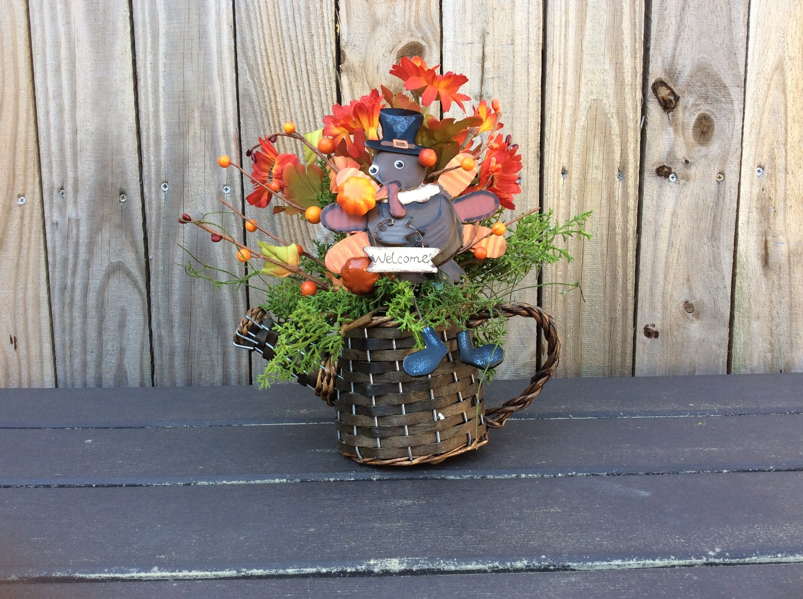 AGD Fall Decor – Welcome Turkey Watering Can Floral Display