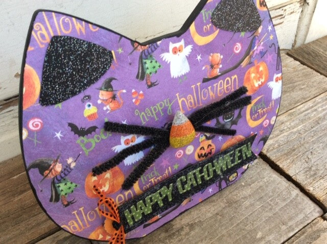 AGD Halloween Decor - Happy Cat O Ween Face Tabletop Sign