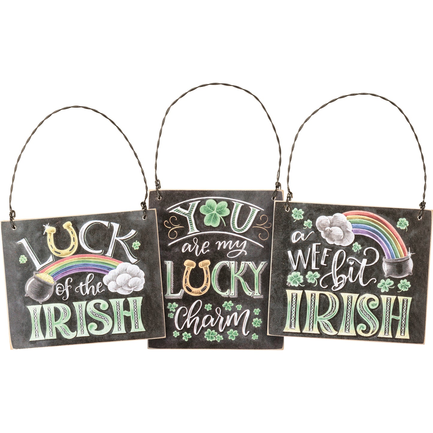 PBK St Patrick Decor - Lucky Irish Charm Shamrocks Chalk Ornament 3pc
