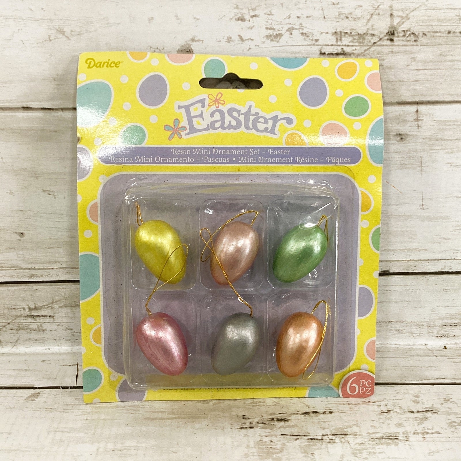 Darice Spring Pastel Colored Resin Easter Eggs Hanging Ornaments 6pc Set