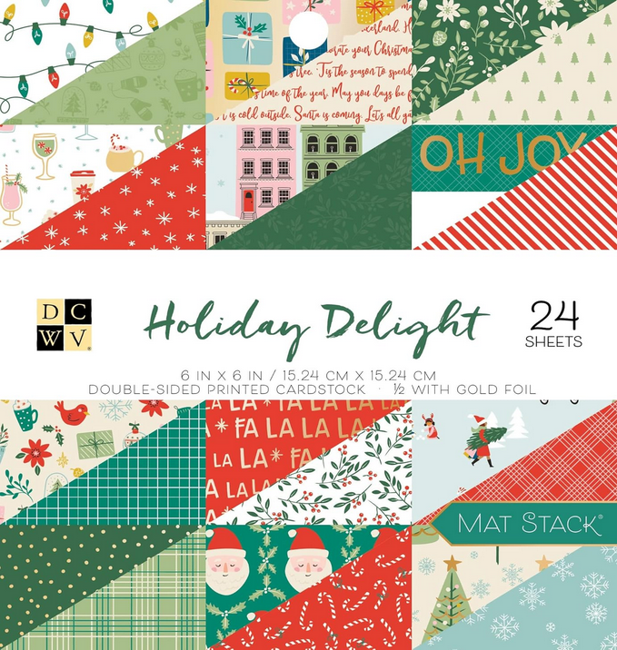 DCWV Christmas Craft Supply - Holiday Delight Gold Foil Scrapbook 6x6 Paper Pad