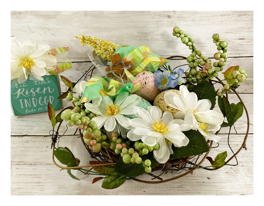 AGD Easter Spring Decor - He Has Risen Floral Birds Nest Display