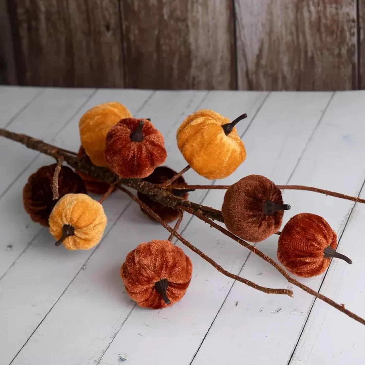 HL Mini Velvet Pumpkin Floral Pick Stem Branch 6pc Set