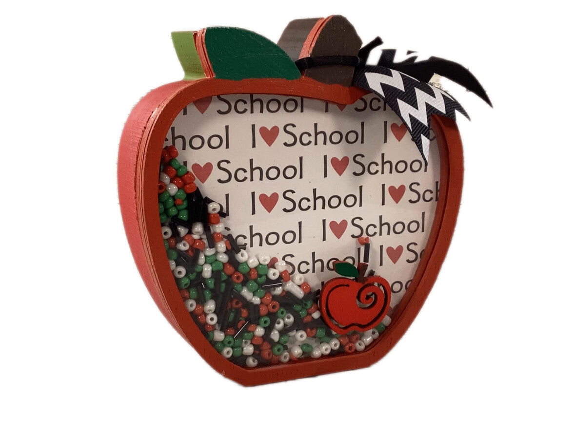 AGD Fall Decor - Teacher I Love School Chunky Wood Shaker Sitter