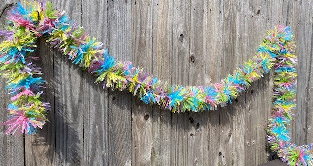 AGD  Spring Decor - Pink Yellow Green Blue Lighted Tinsel Garland 13ft