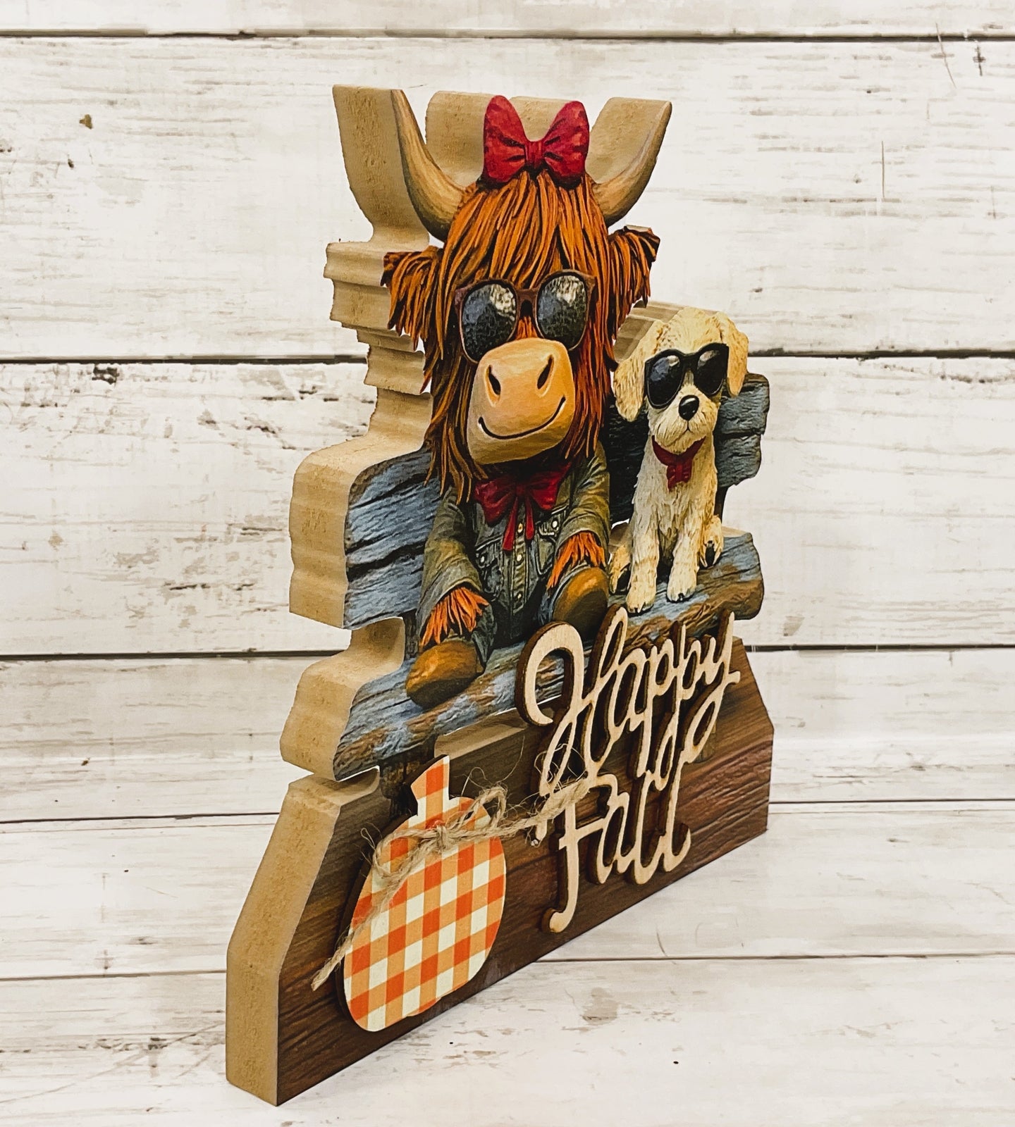 AGD Fall Decor - Wood Truck Highland Cow Dog Park Bench Sign