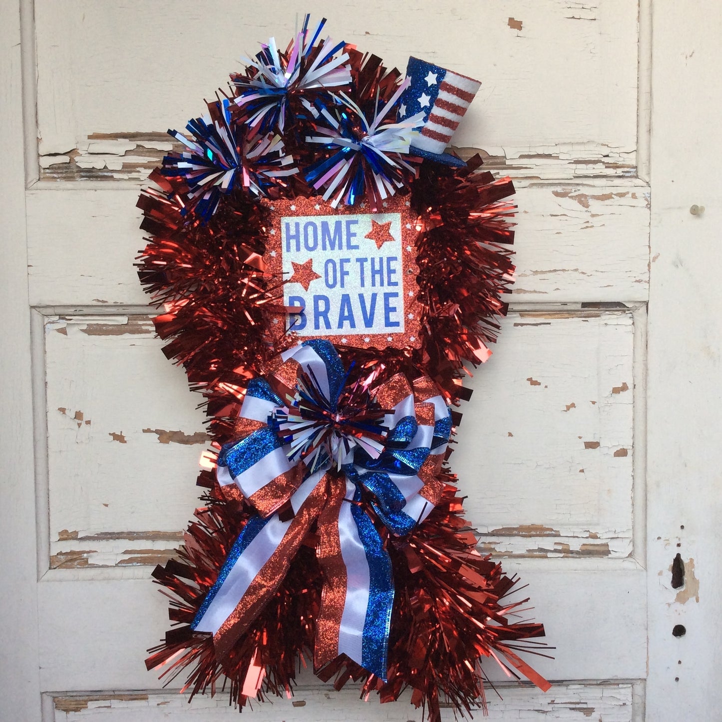 AGD Patriotic Decor - Home of the Brave Ribbon Memorial Wreath