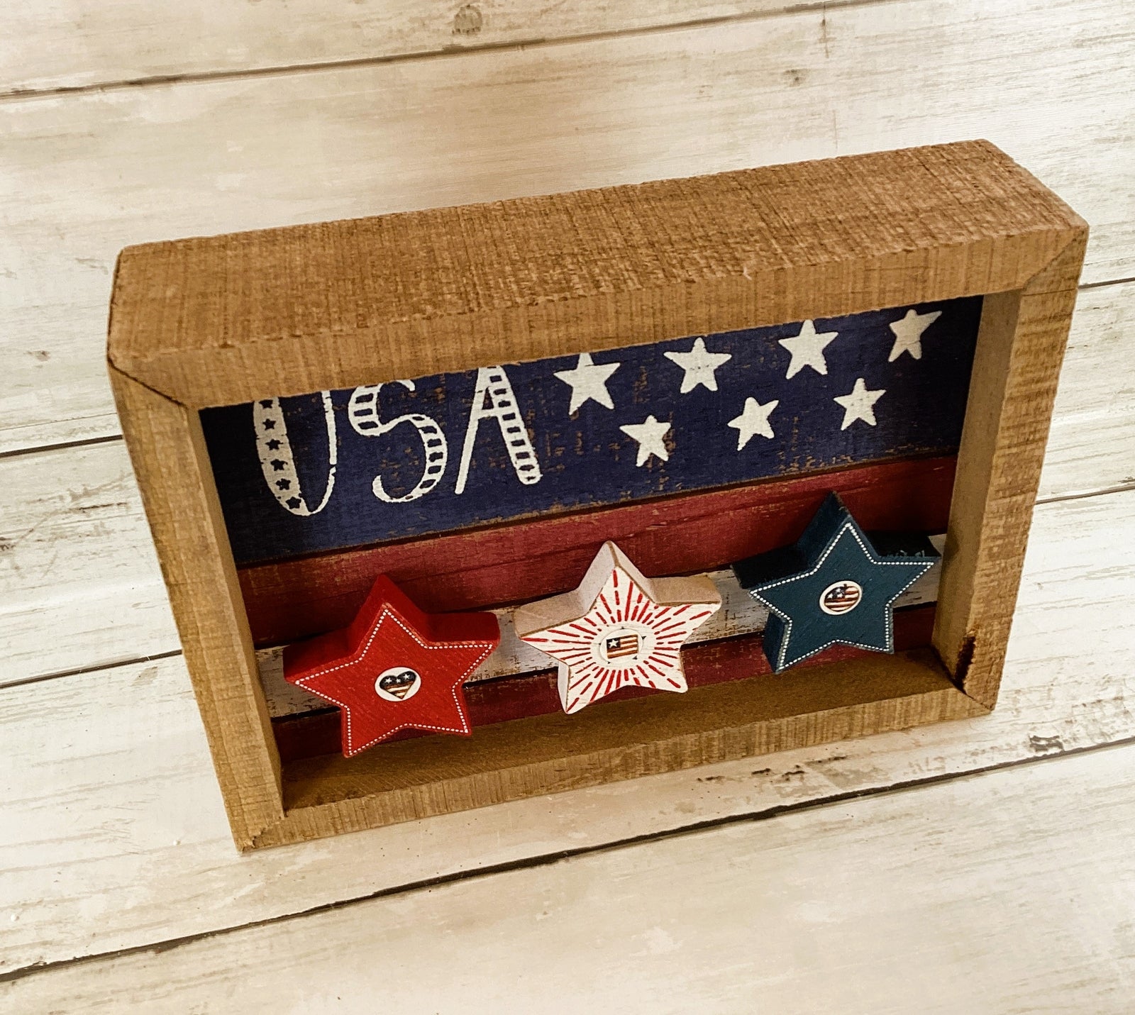 AGD Patriotic Decor - July 4th Theme USA Flag Star Box Sign