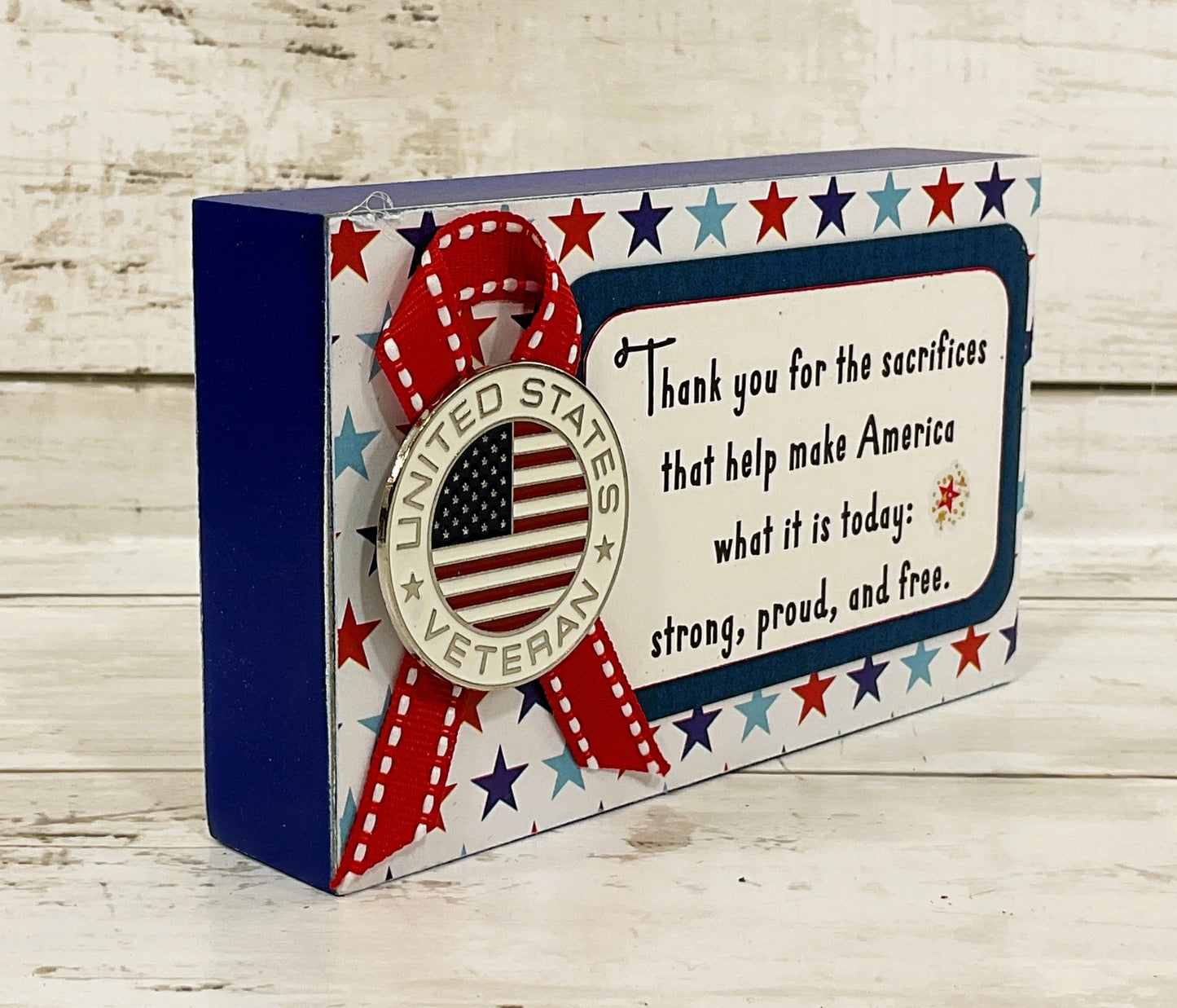 AGD Patriotic Decor - Thank You Veteran Sacrifice Block Sign