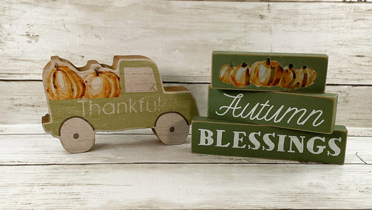 CWI Fall Decor - Water Color Pumpkin Signs and Truck 4pc Set