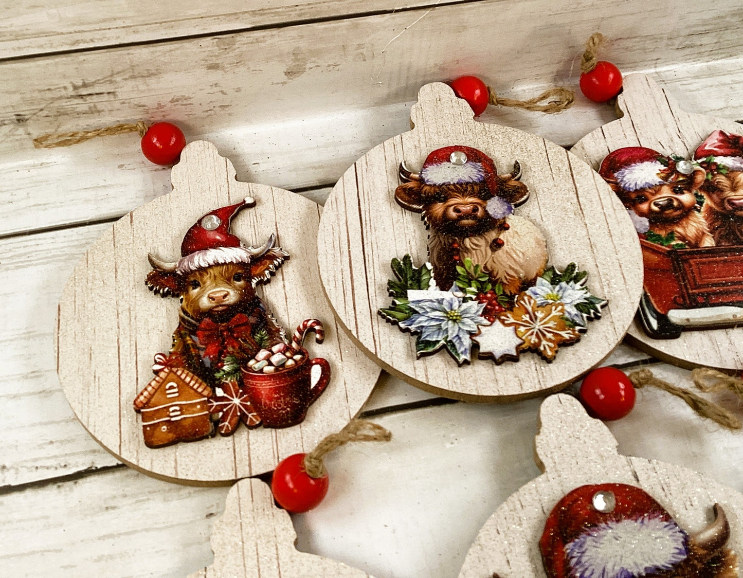 AGD Christmas Decor - Highland Scottish Cute Cow 3-D Ornaments 6pc Set