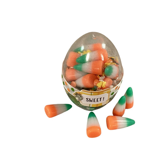 AGD Easter Decor - Clear Egg Filled Fake Candy Corn Carrot Cake Shaker Sitter