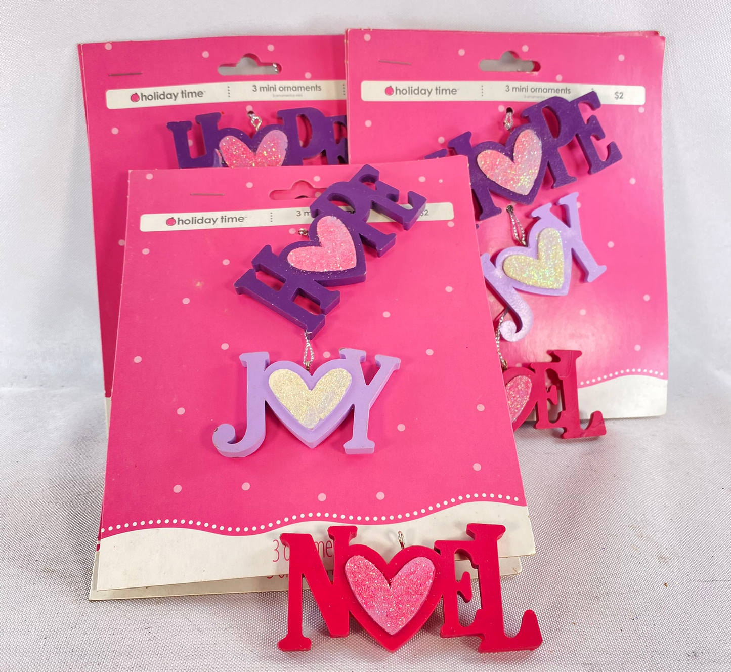 WM Christmas Decor - Mini Joy Hope Love Pink Ornaments 6 Sets