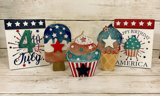 AGD Patriotic Decor -July 4th Sweet Treats Tier Tray Decor 5pc Set