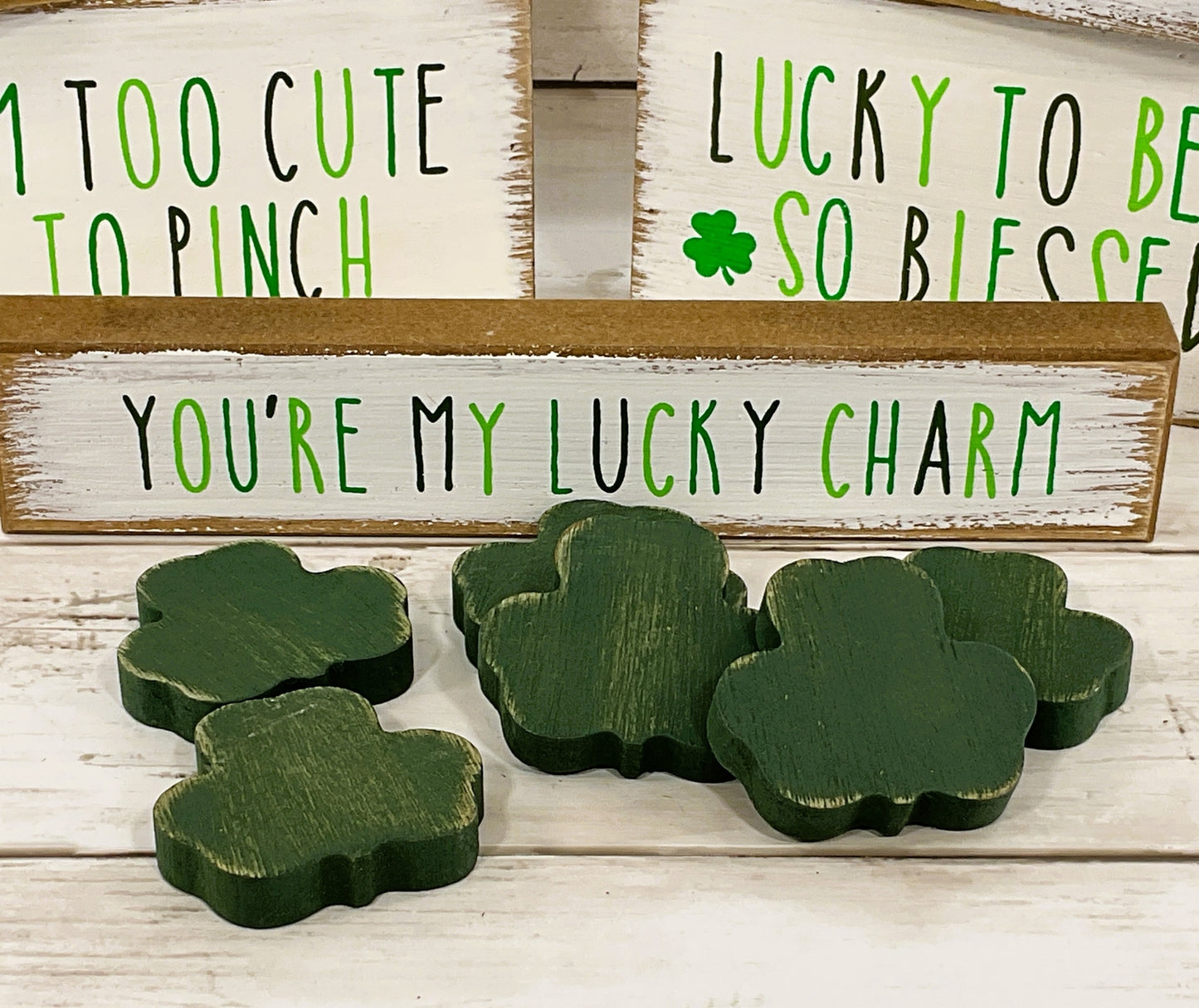 CP Valentines St Patricks Decor - Reversible Block Signs with Wood Charms