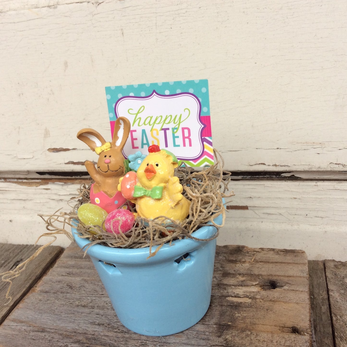 AGD Easter Decor - Happy Easter Bunny and Chick Blue Display