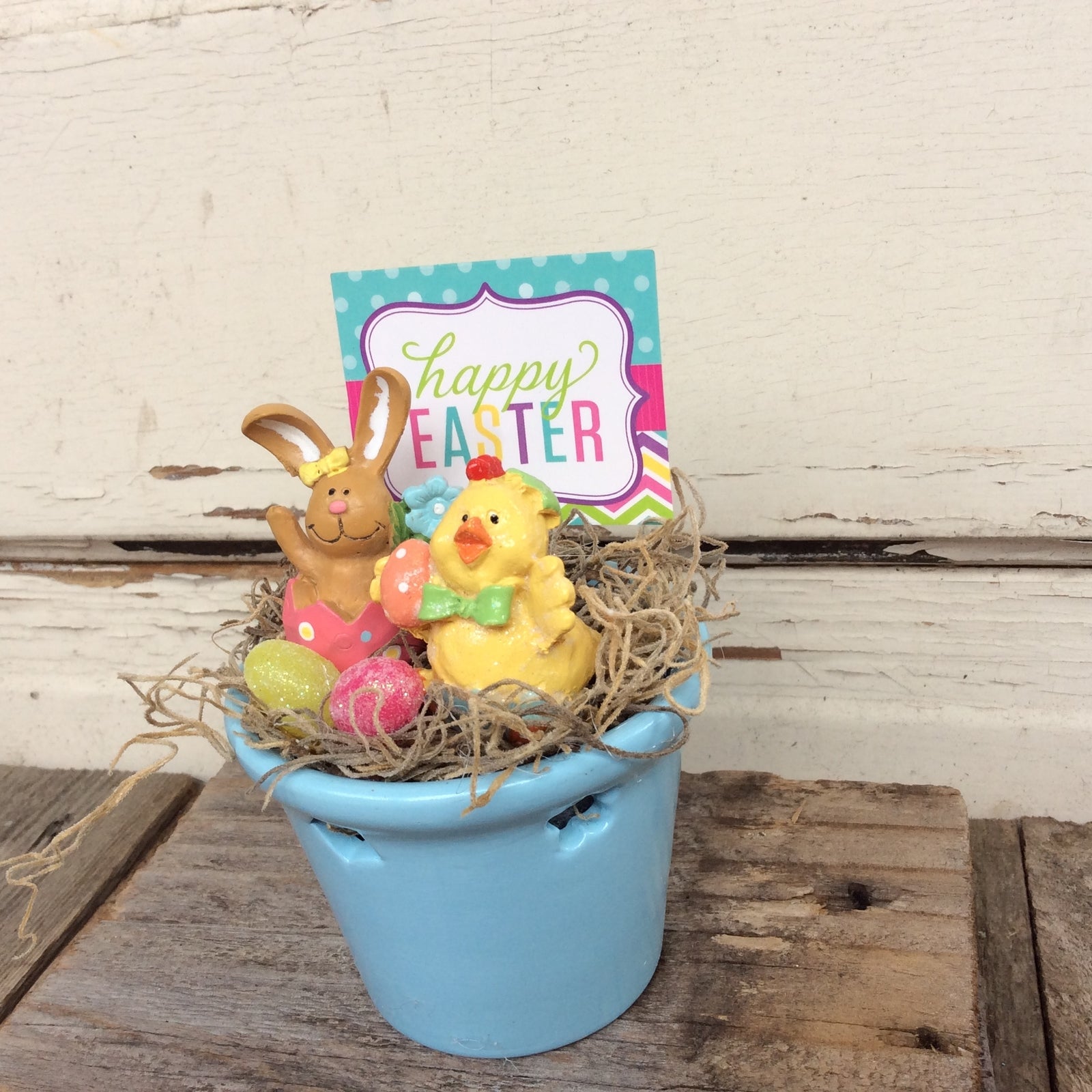 AGD Easter Decor - Happy Easter Bunny and Chick Blue Display