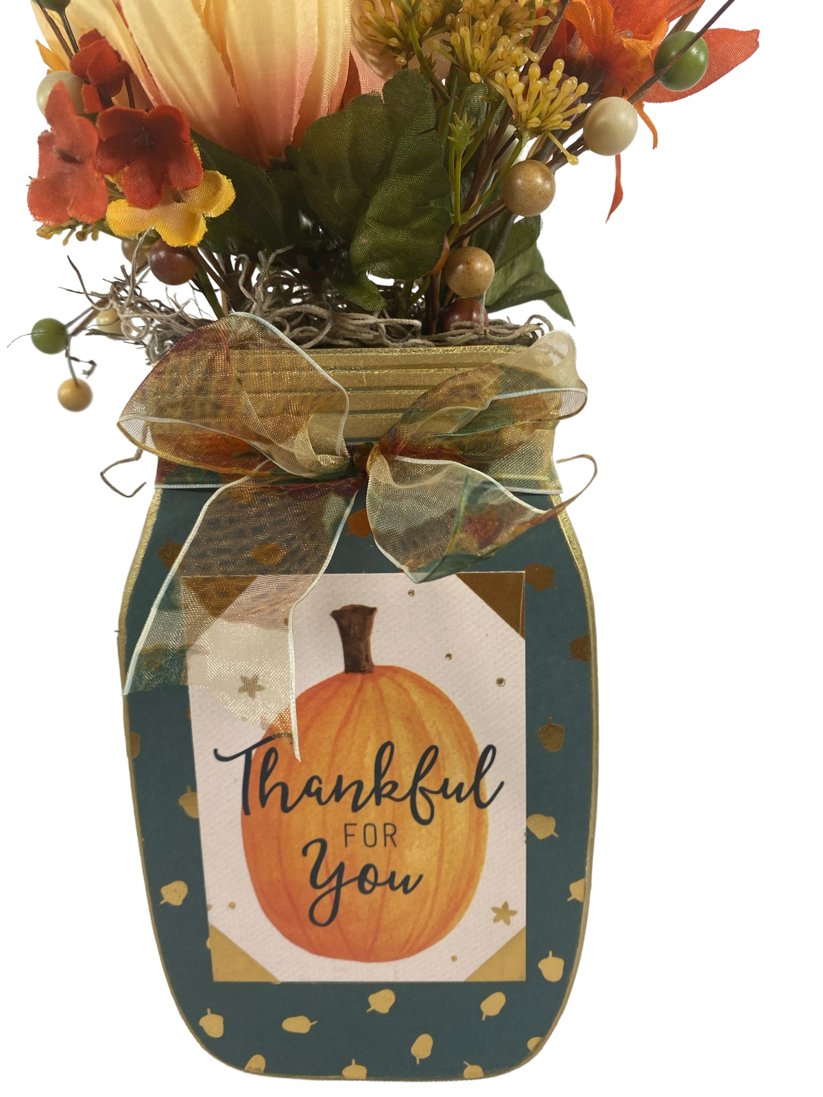 AGD Fall Decor -Thankful for You Floral Wood Mason Jar Display
