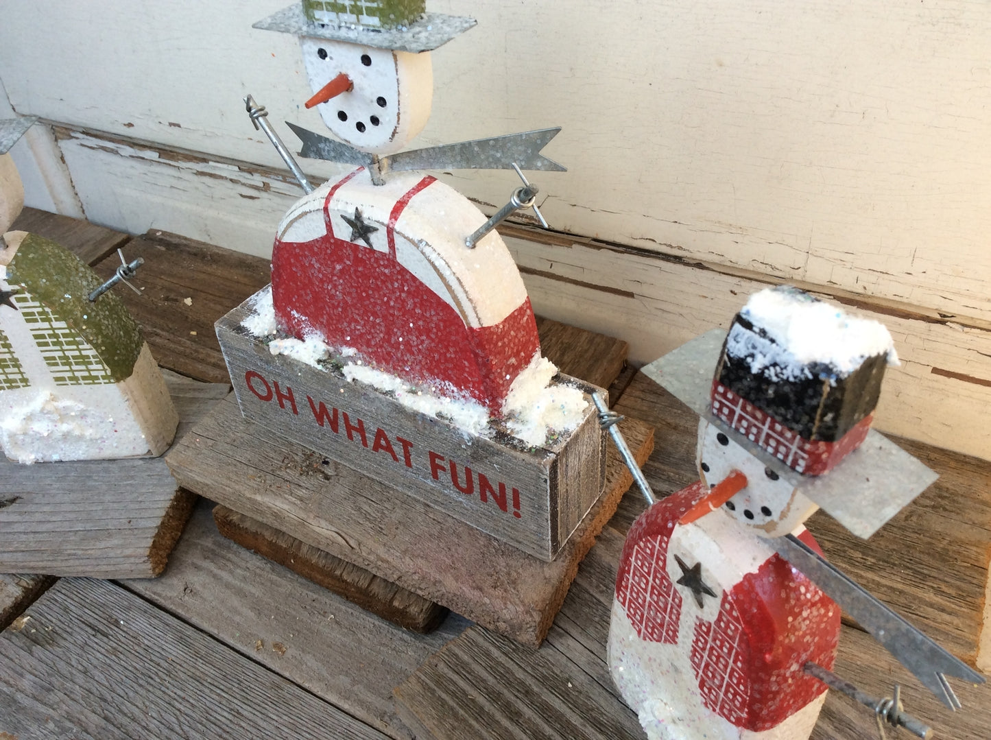 AGD Christmas Decor - Oh What Fun! Prim Wood Snowmen Display 3PC Set