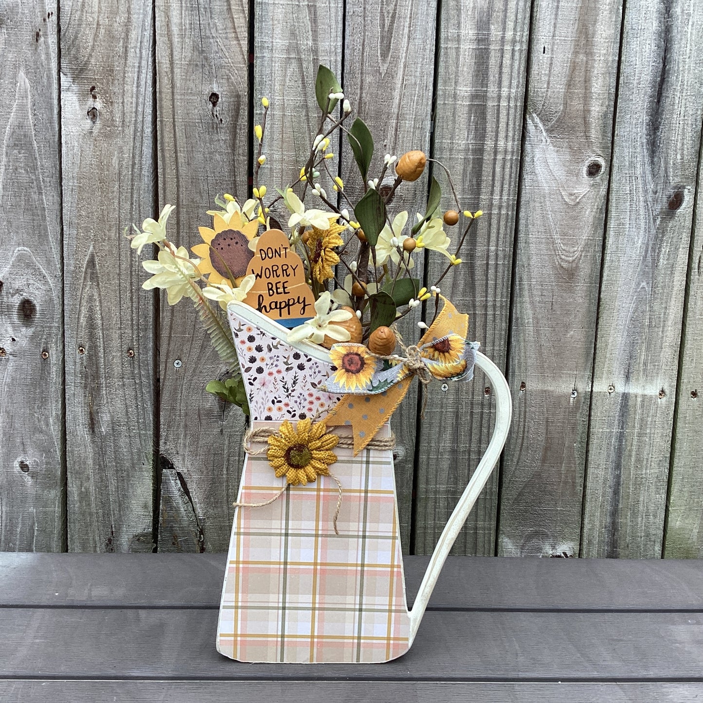 AGD Spring Decor -  Bee Happy Sunflower Floral Pitcher Display