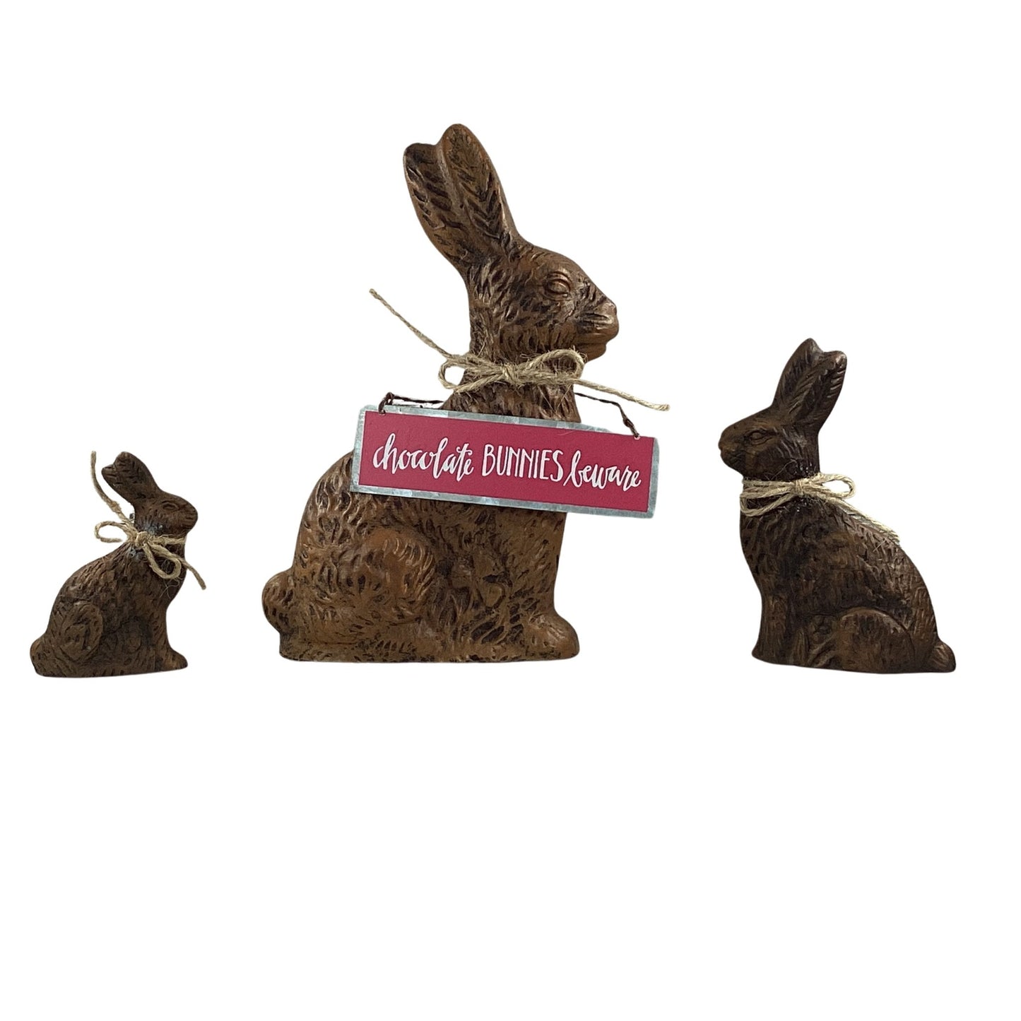 AGD Easter Decor - Resin Chocolate Bunny Beware Sitter 3pc Set