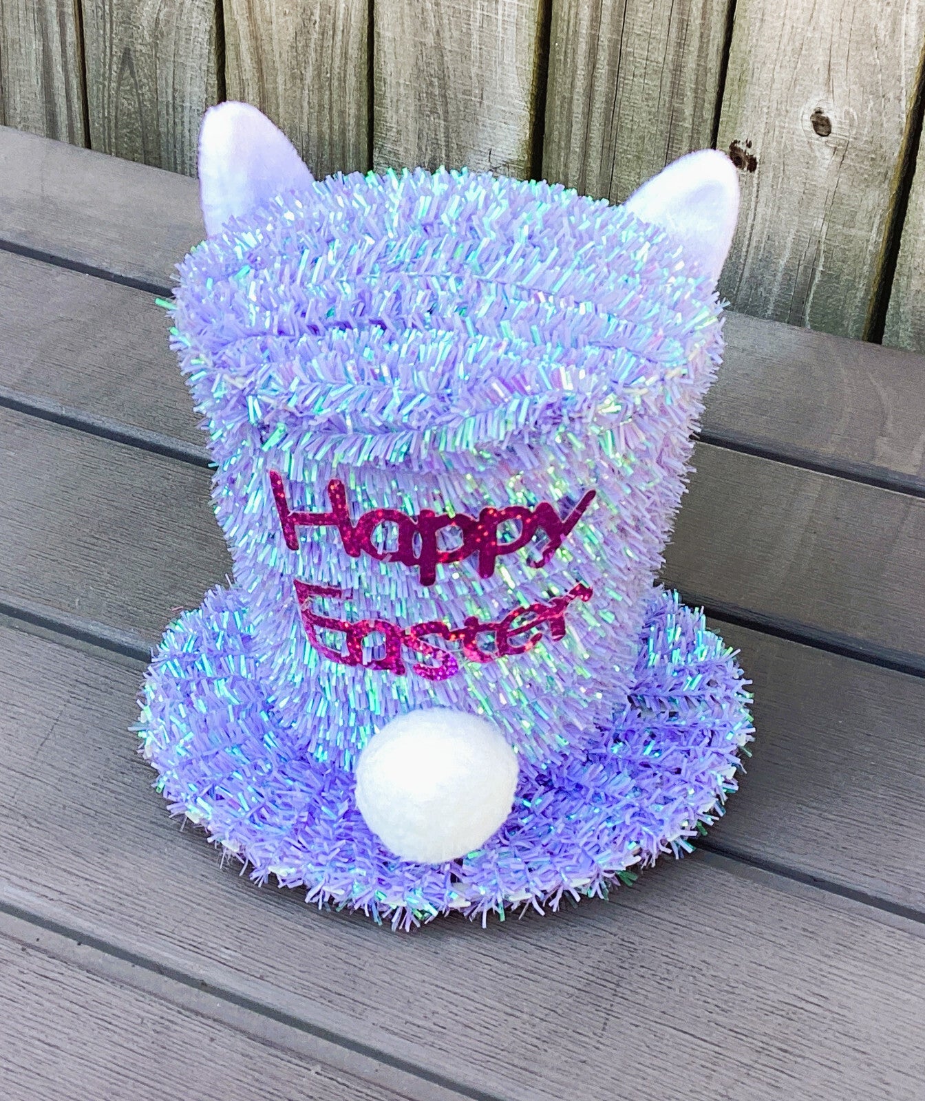 WM Spring Decor - Easter Bunny Tinsel Hat Table Tree Topper